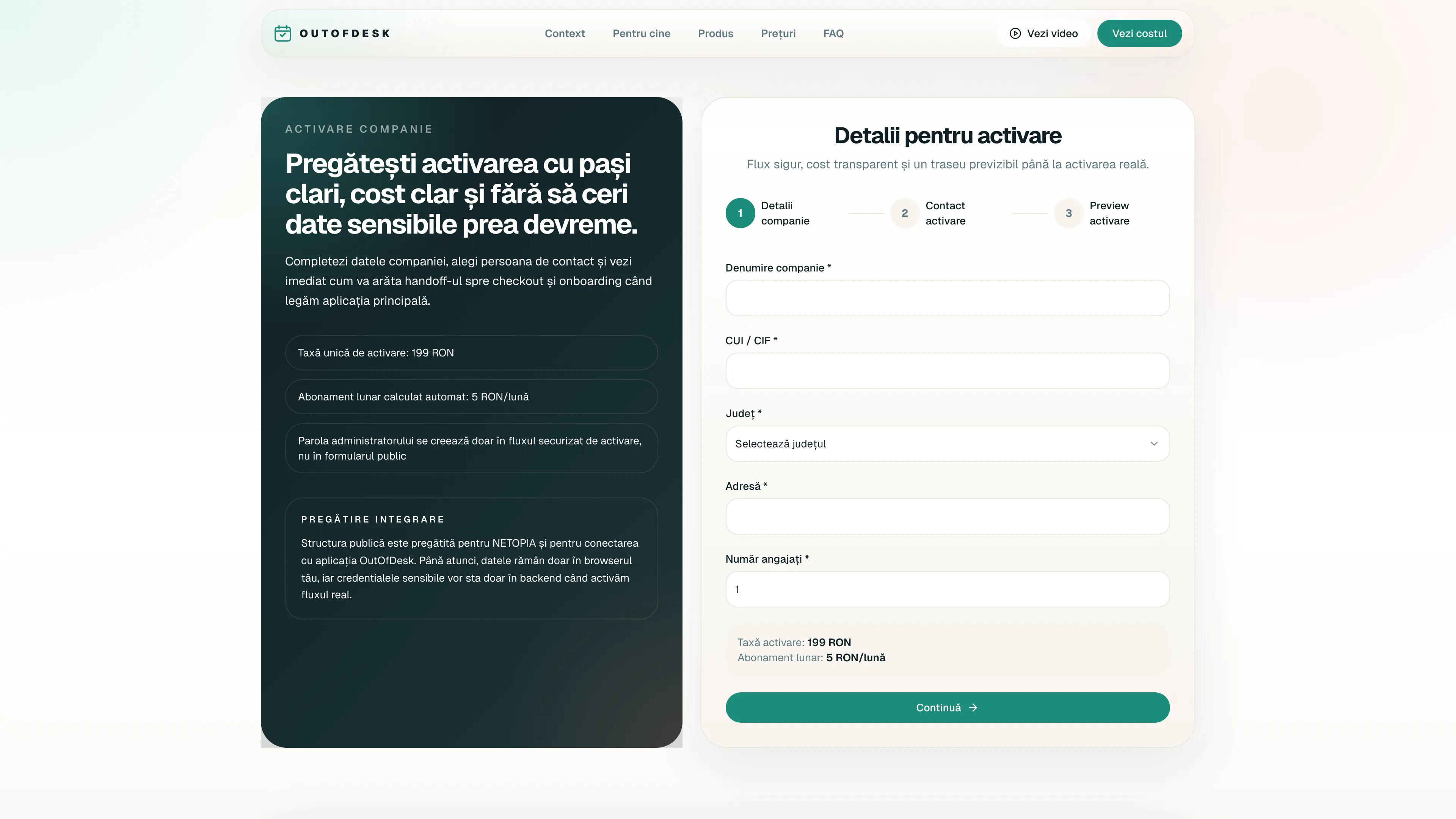 Aplicatie dedicata OutOfDesk wizard