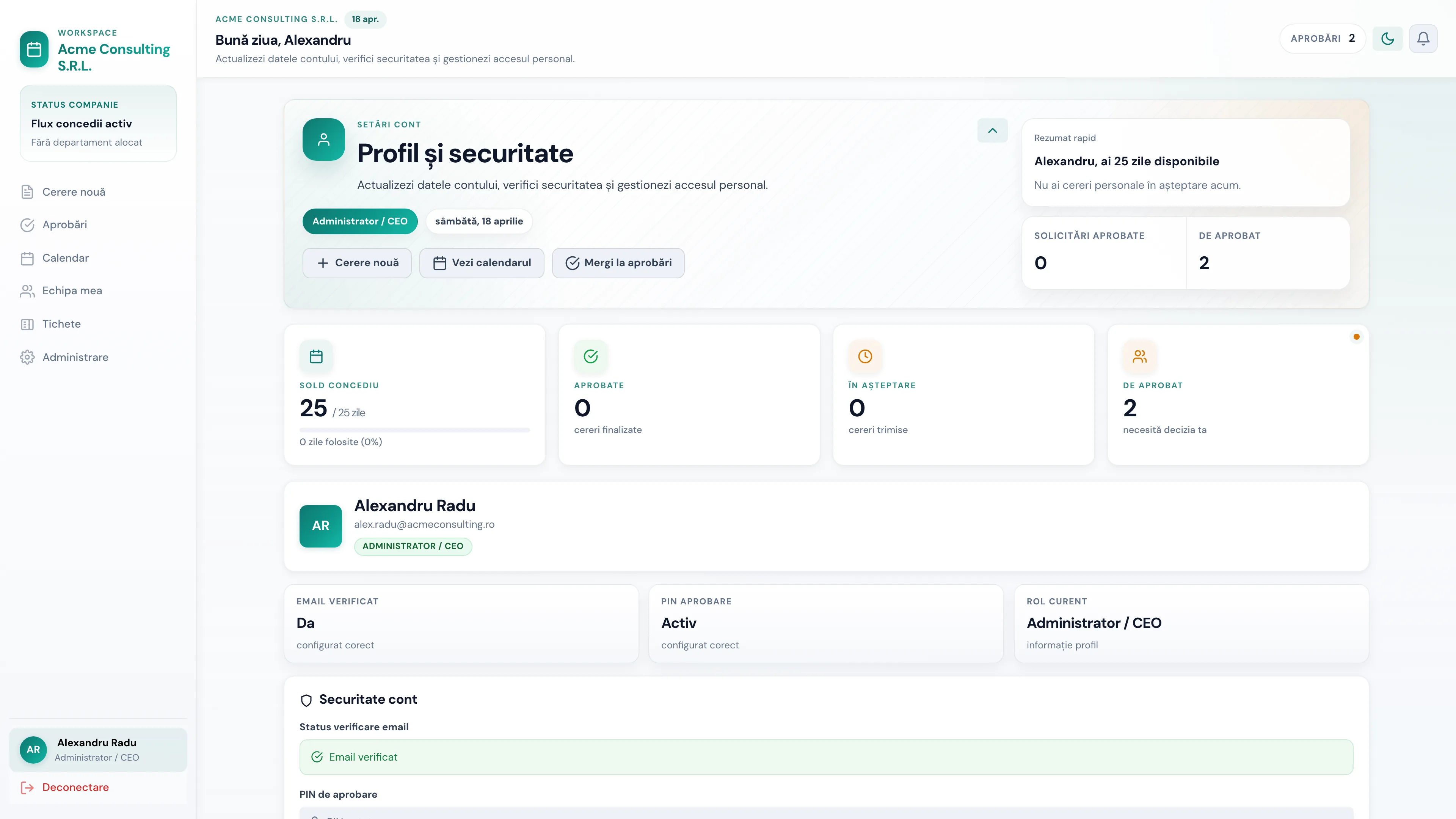 Dashboard OutOfDesk pentru admini